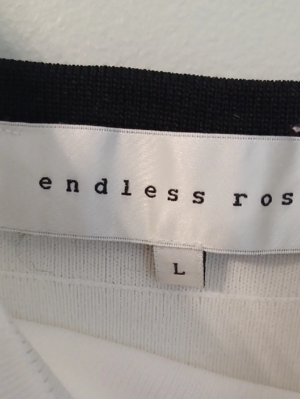 Endless Rose Sz L, fitted, Knitn Bodycon, White Dress with Black Trim Accents_2